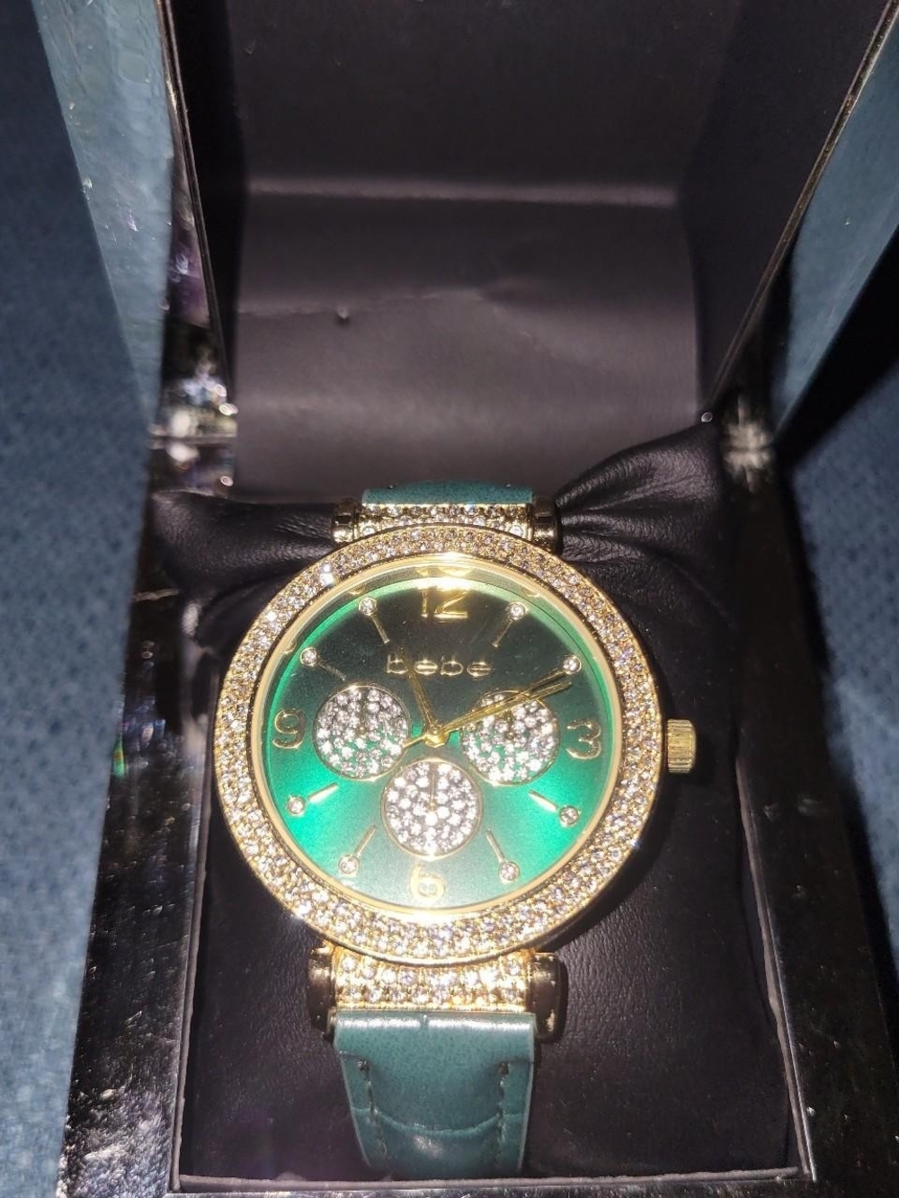 bebe Emerald Green and Gold Crystal Accent Women's Watch
